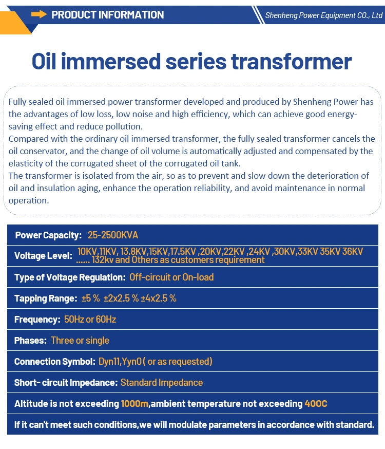 11kv /500kVA Three Phase Outdoor Type Power Distribution Electrical Transformer Oil Immersed Transformer