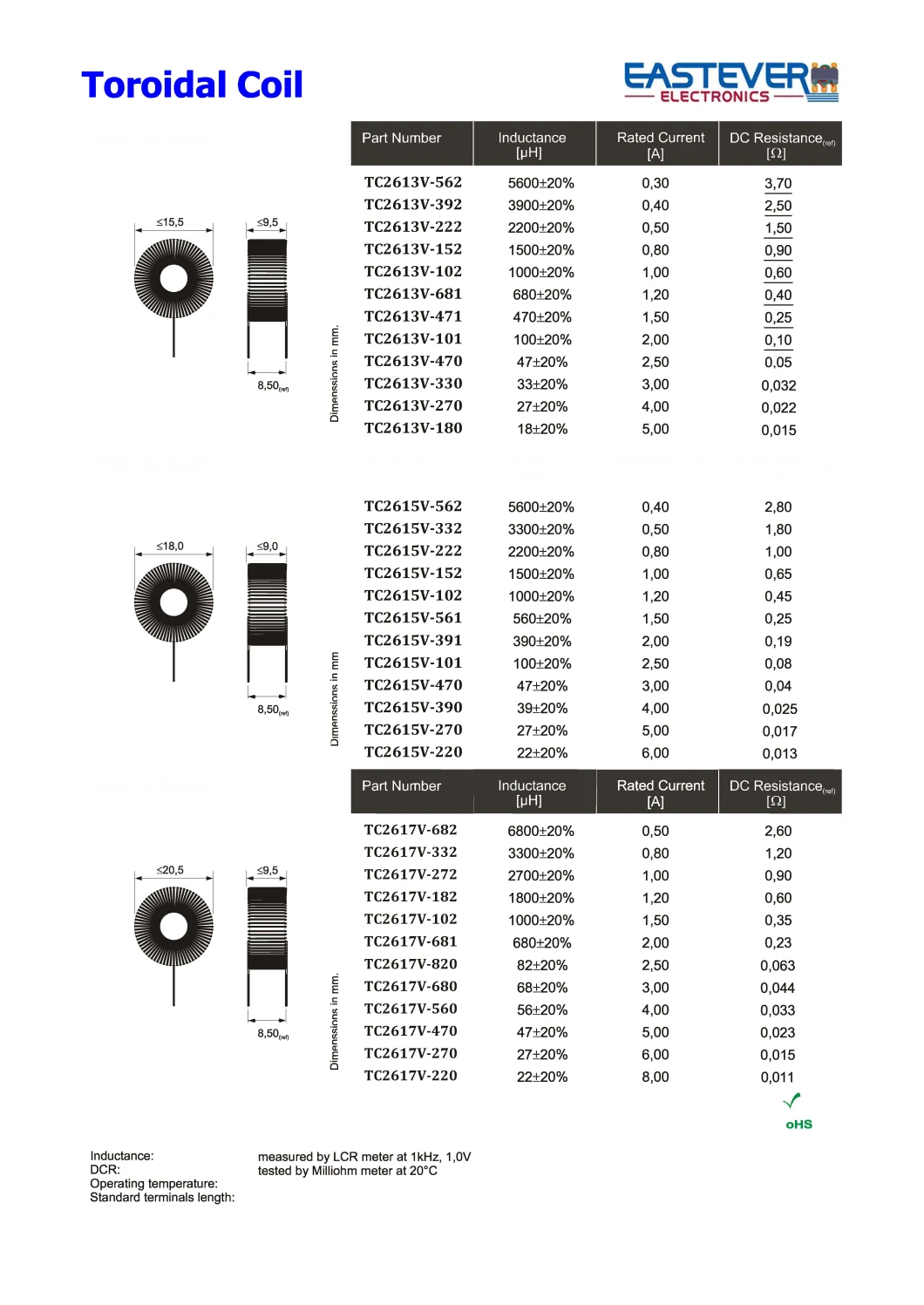 Common Mode Choke Toroidal Coil Tc2627 Series, From 33uh-4700uh Tc2627V-560 Toroidal Inductors for Electronic Product Use. Inductors Supplier Factory China.